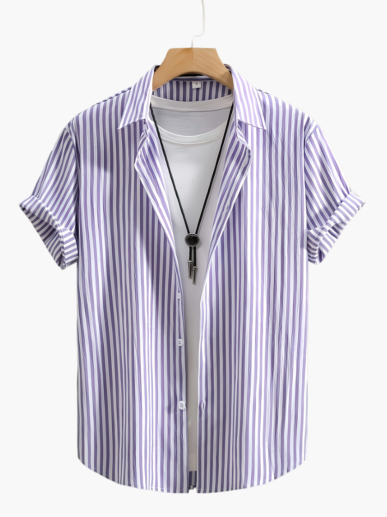 Men's Short-Sleeve Casual Shirt with Stripe Pattern and Open Collar – Summer Casual Shirt