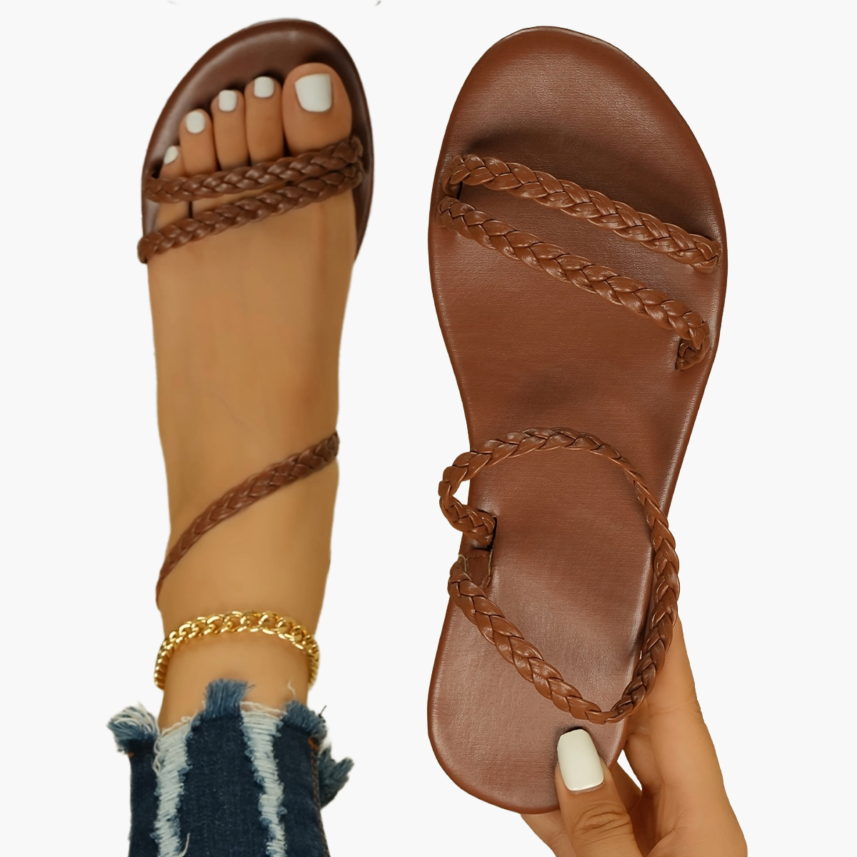 Women's Summer Sandals with Braided Straps – Flat, Open Toe Sandals for Leisure and Vacation