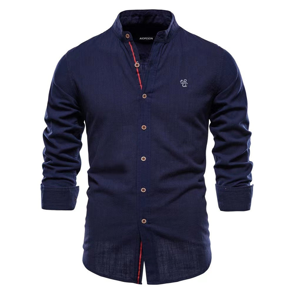 Men's Stand Collar Casual Shirt Slim Fit Long Sleeve – Modern Henley Shirt for Everyday & Leisure
