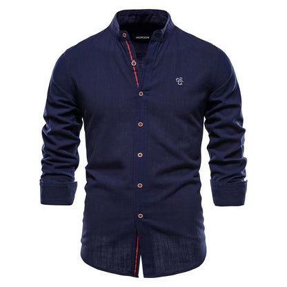 Men's Stand Collar Casual Shirt Slim Fit Long Sleeve – Modern Henley Shirt for Everyday & Leisure