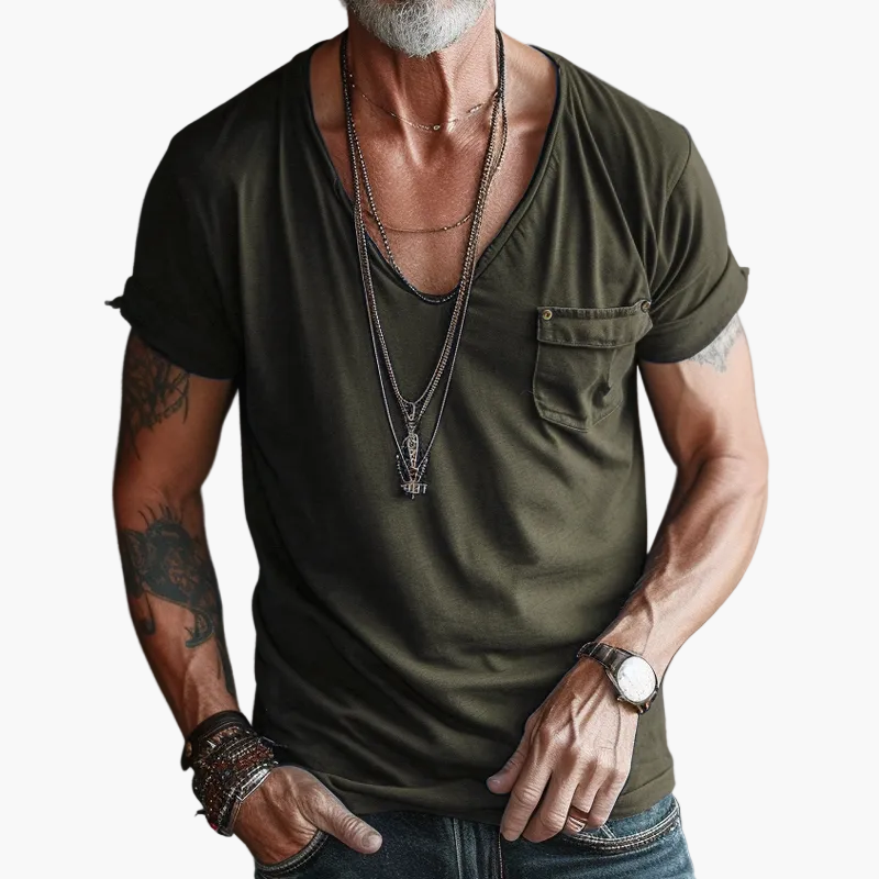 Men's V-neck Shirt with Chest Pocket – Modern Casual and Street Style Look