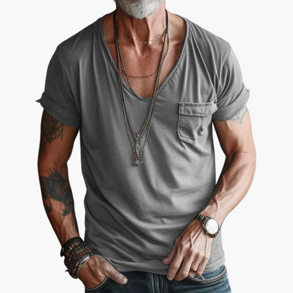Men's V-neck Shirt with Chest Pocket – Modern Casual and Street Style Look