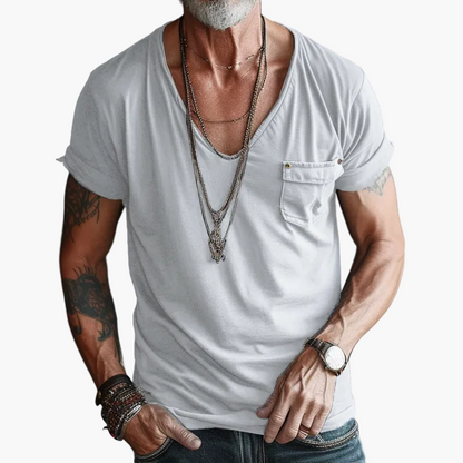 Men's V-neck Shirt with Chest Pocket – Modern Casual and Street Style Look