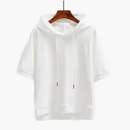 Women's Short-Sleeve Hooded Sweatshirt Street Style – Casual Hooded Pullover for Everyday and Leisure