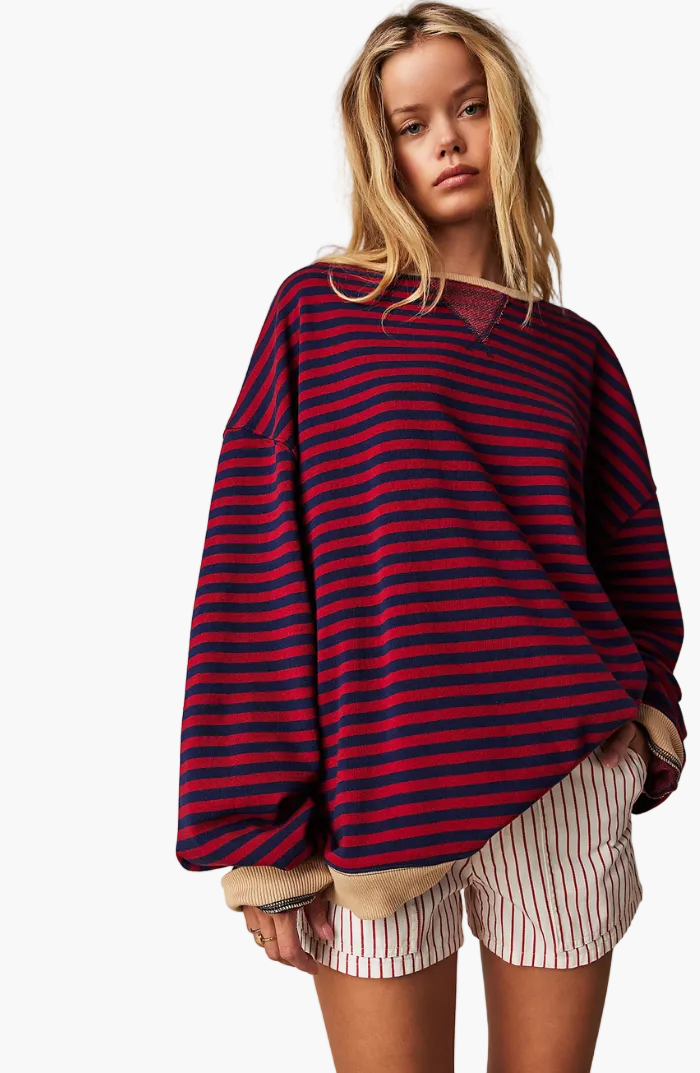 Damen Oversize Streifenpullover – Moderner Freizeitlook, Bequemer Style für Alltag & Freizeit