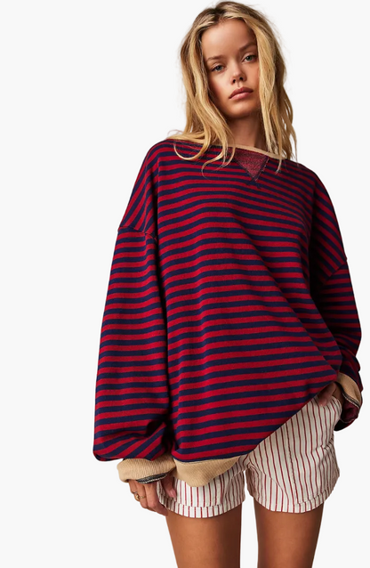 Damen Oversize Streifenpullover – Moderner Freizeitlook, Bequemer Style für Alltag & Freizeit