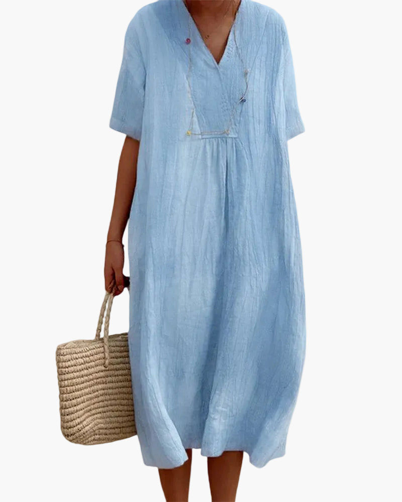 Damen Sommerkleid Locker Elegant V-Ausschnitt Freizeitkleid für Alltag und Urlaub