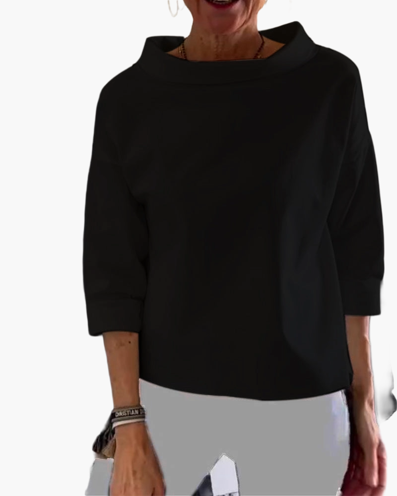 Women's Modern Top with High Collar and Three-Quarter Sleeves – Office & Everyday