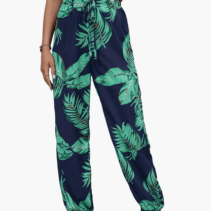 Women's Jogging Pants in Tropical Vacation Style with Plant Pattern – Perfect for Spring and Summer