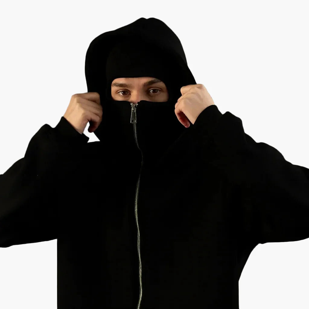 Unisex Urban Tech Zip Hoodie with integrated balaclava – Streetwear for everyday & outdoor