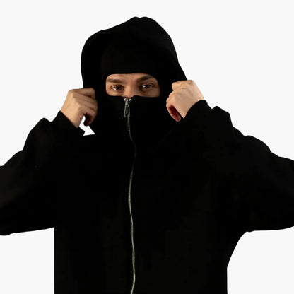 Unisex Urban Tech Zip Hoodie with integrated balaclava – Streetwear for everyday & outdoor