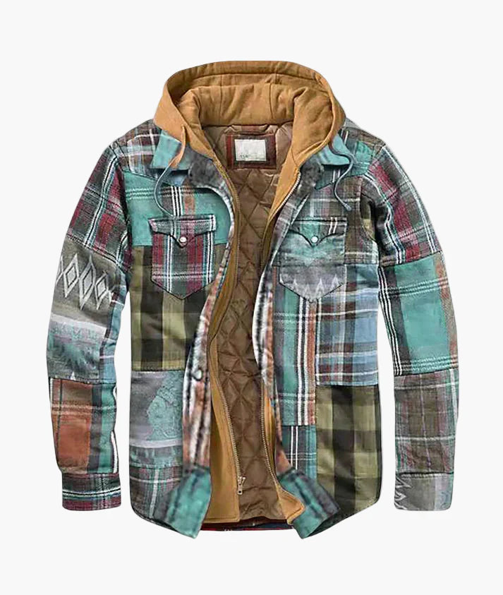 Men's transitional jacket with hood – checked urban design, comfort and style for everyday life and leisure