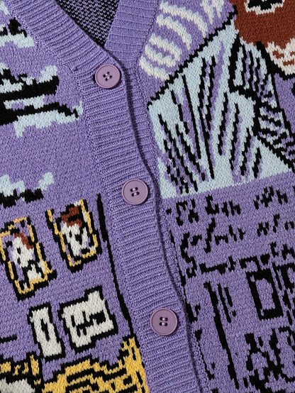 Herren Strickjacke im Kunststil mit Van Gogh-Motiv – Lässiger Cardigan für Herbst und Winter