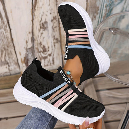 Damen Slip-On Freizeitschuhe mit Streifenmuster – Bequeme Alltags-Sneaker für Freizeit und Alltag