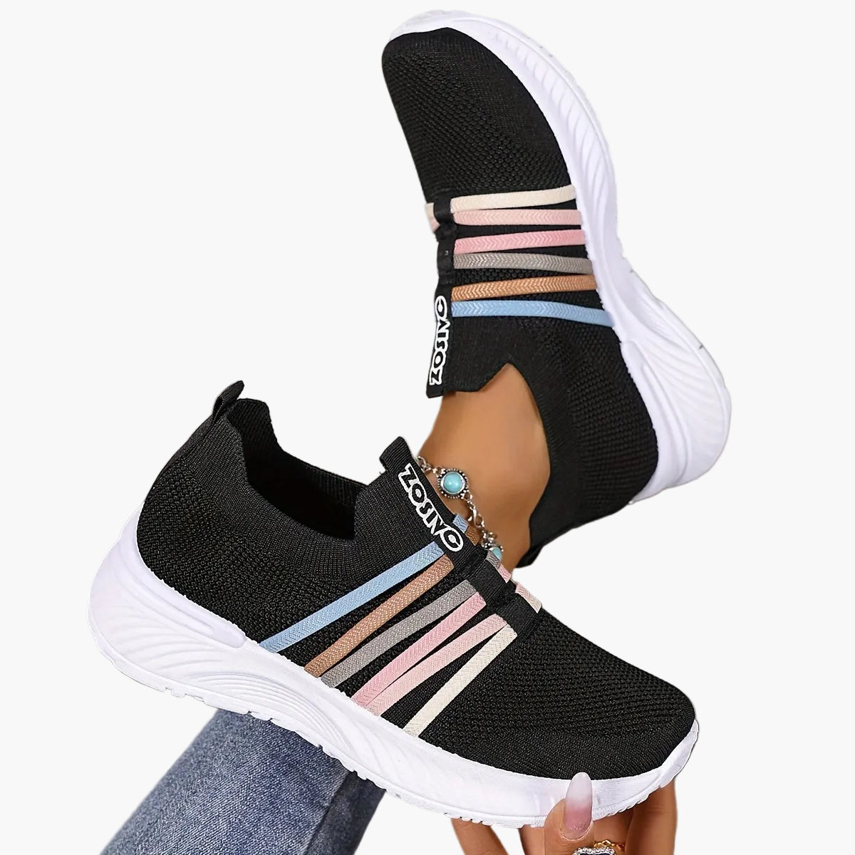 Damen Slip-On Freizeitschuhe mit Streifenmuster – Bequeme Alltags-Sneaker für Freizeit und Alltag
