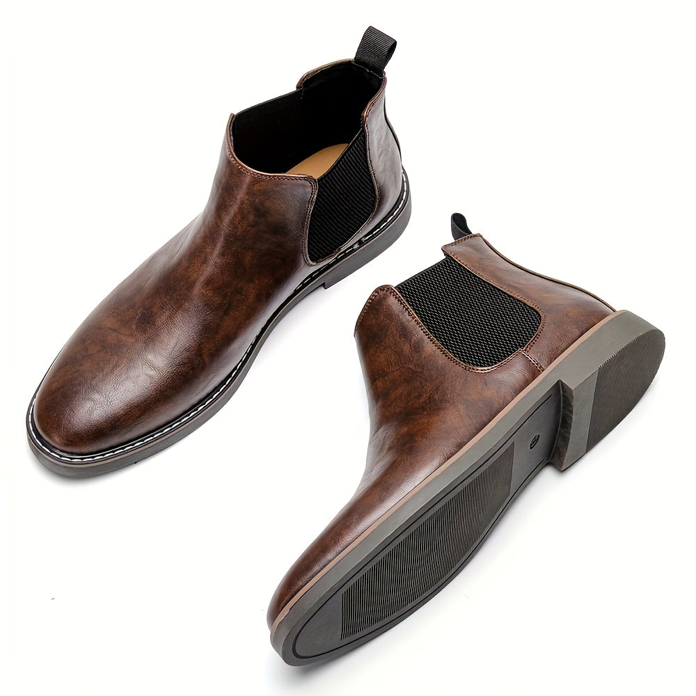 Men's brown Chelsea boots, slip-on with elastic panels