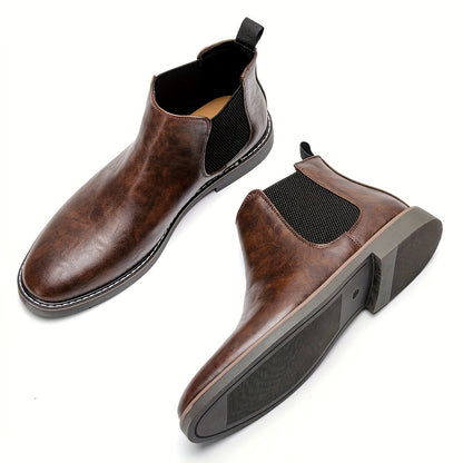 Men's brown Chelsea boots, slip-on with elastic panels