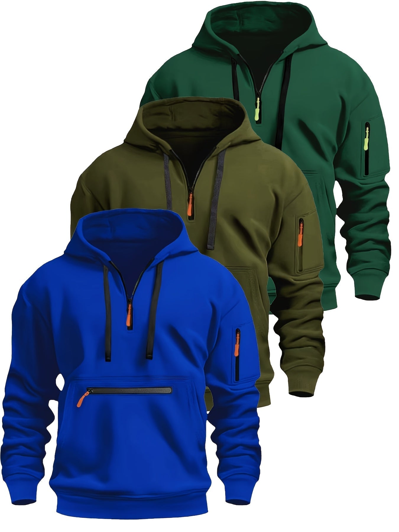 Men's hoodie with zipper and kangaroo pocket, drawstring, long sleeves