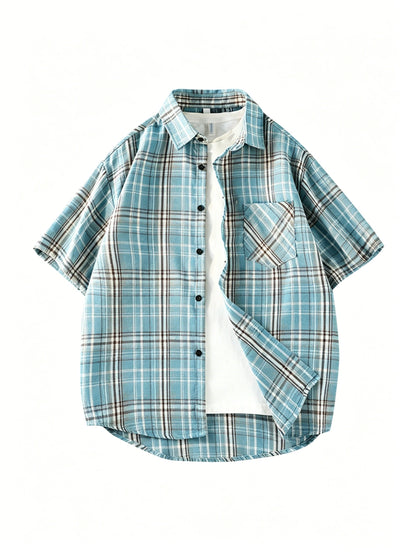Men's Short Sleeve Casual Shirt Checked Vintage Look Streetwear