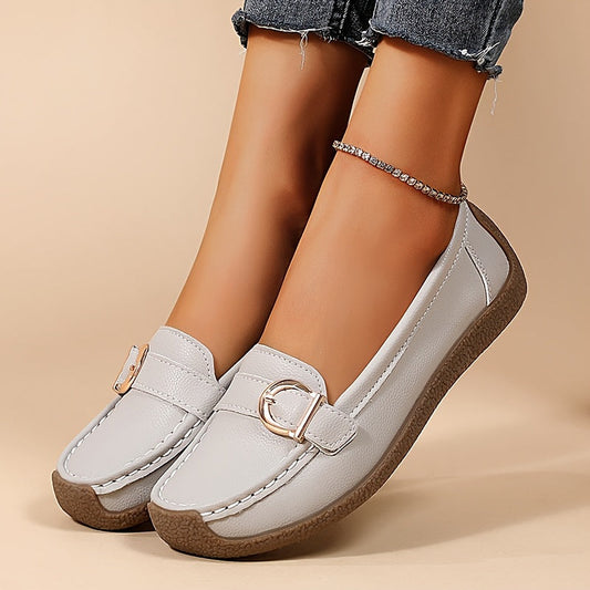 Women's Slip-On Moccasin Loafers with Buckle – Comfortable Casual Shoes for Everyday and Office Use