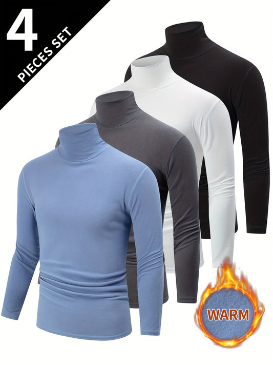 Herren Rollkragenpullover Langarm Slim Fit Basic Top im 4er-Set - Schwarz, Weiß, Grau, Hellblau