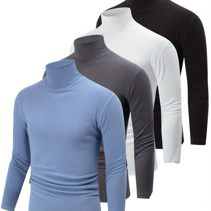 Herren Rollkragenpullover Langarm Slim Fit Basic Top im 4er-Set - Schwarz, Weiß, Grau, Hellblau