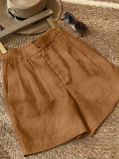 Women's Vintage High Waist Summer Shorts – Elegant Casual Pants with Pockets