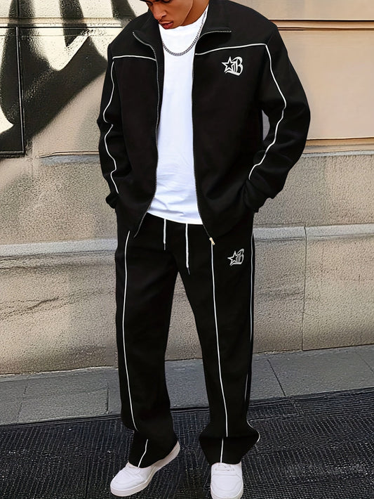 Unisex Trainingsanzug mit Reißverschluss Jacke und Hose, Kontraststreifen