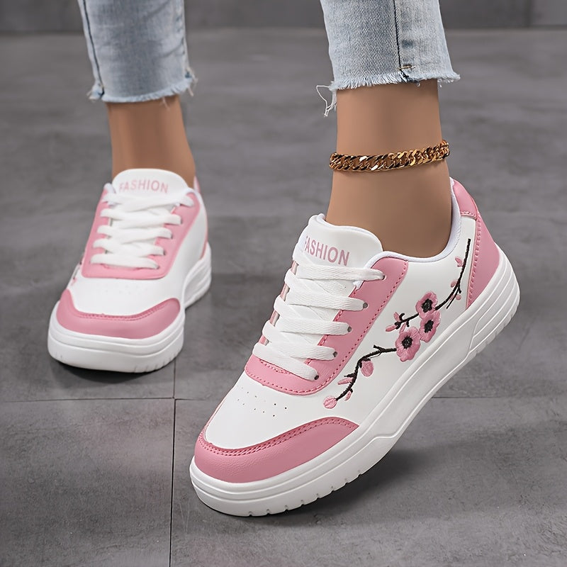 Damen Sneaker mit Blumenstickerei und modischem Freizeit-Look – Eleganter Alltagsschuh