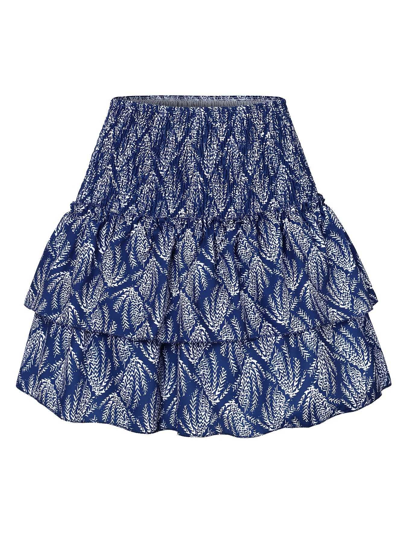 Women's mini skirt with tropical pattern and ruffles – summer, elegant, casual