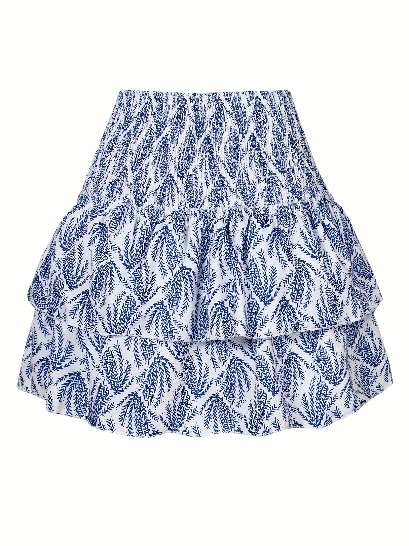Women's mini skirt with tropical pattern and ruffles – summer, elegant, casual