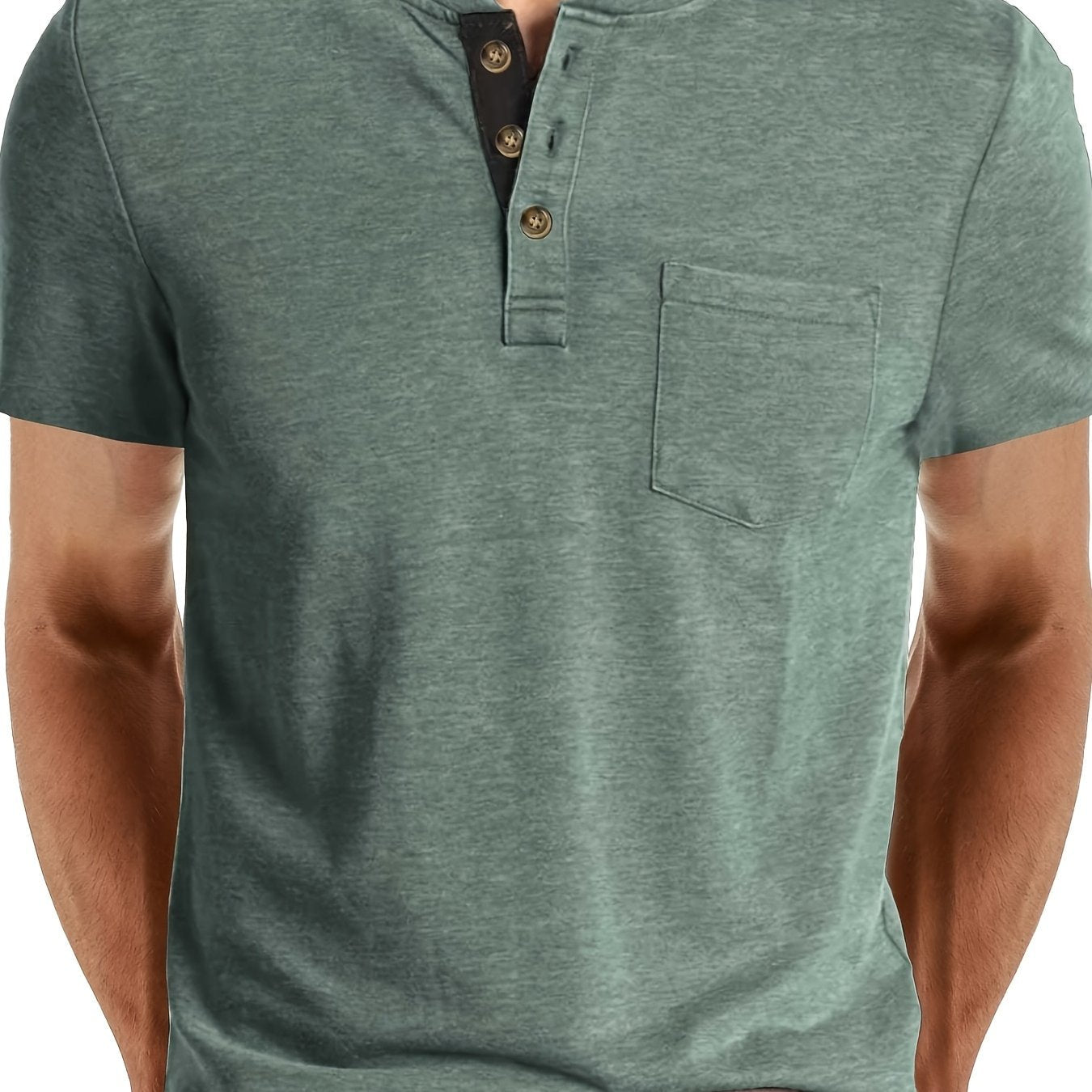 Herren Henley T-Shirt Kurzarm Casual Freizeitshirt mit Knopfleiste und Brusttasche