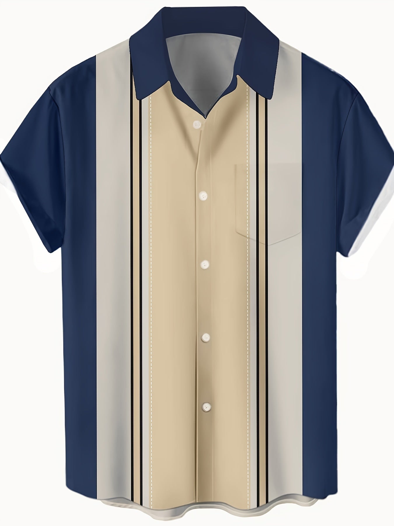 Men's Short Sleeve Bowling Shirt Regular Fit – Retro Casual Style for Everyday & Summer