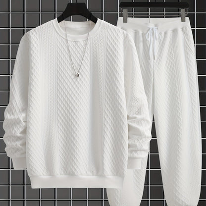 Men's two-piece tracksuit with diamond pattern, long-sleeve shirt, and jogger pants