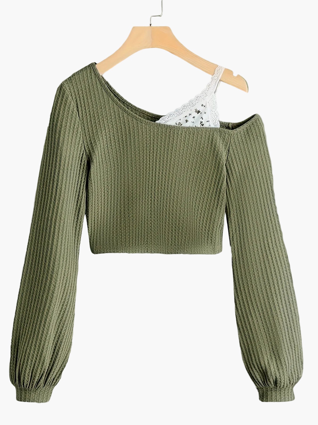 Women's One-Shoulder Sweater with Lace Detail – Fashionable Knit Pullover for Everyday and Leisure Wear