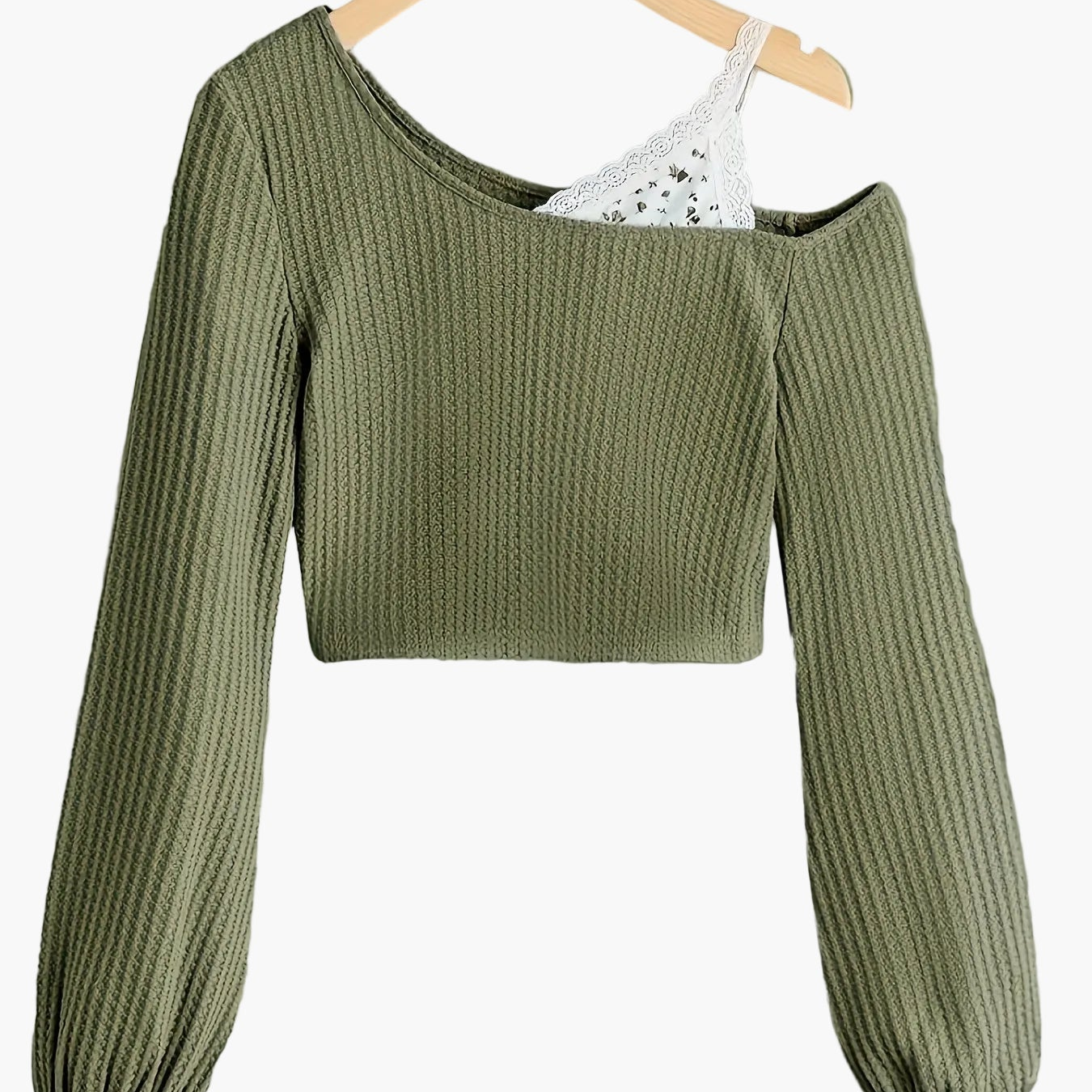 Women's One-Shoulder Sweater with Lace Detail – Fashionable Knit Pullover for Everyday and Leisure Wear