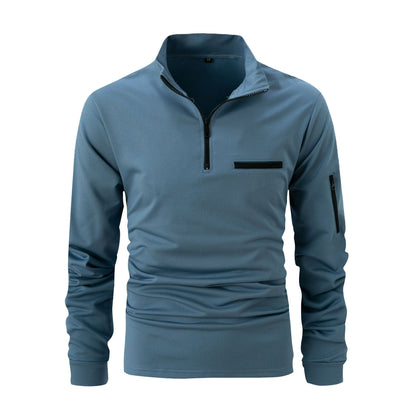 Men's Sporty Quarter-Zip Pullover with Zipper and Long Sleeve – Athleisure Top for Training and Everyday Use