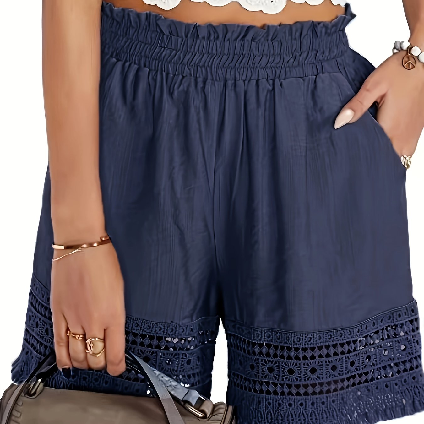 Women's Boho-Style Shorts with Crochet Details for Vacation and Leisure