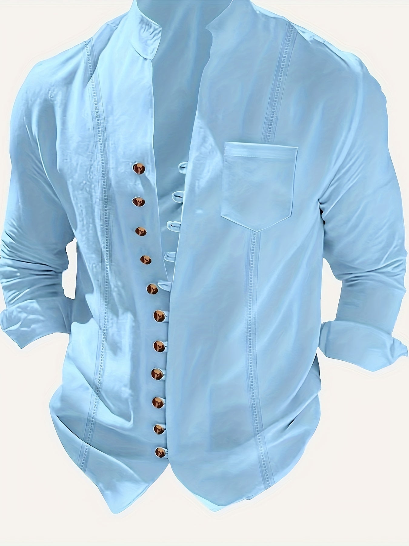 Men's Stand Collar Casual Shirt with Button Placket – Casual Look for Everyday and Special Occasions