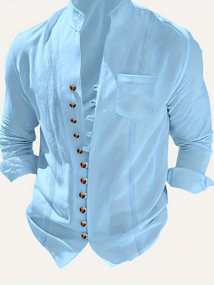 Men's Stand Collar Casual Shirt with Button Placket – Casual Look for Everyday and Special Occasions