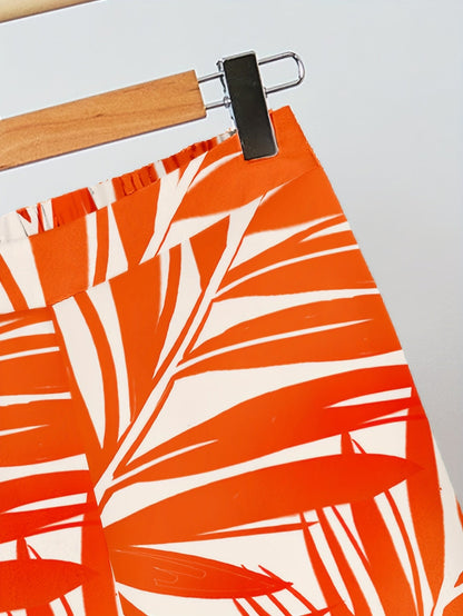 Women's Elegant Two-Piece Set – Sleeveless Top and Wide Palm Print Pants for Summer and Leisure