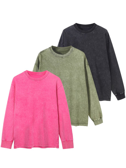 Unisex long-sleeve shirt in a washed look, crew-neck vintage sweatshirt