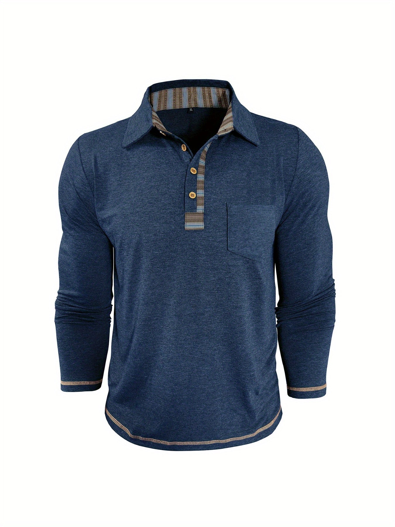 Men's long-sleeved polo shirt with chest pocket and patterned details