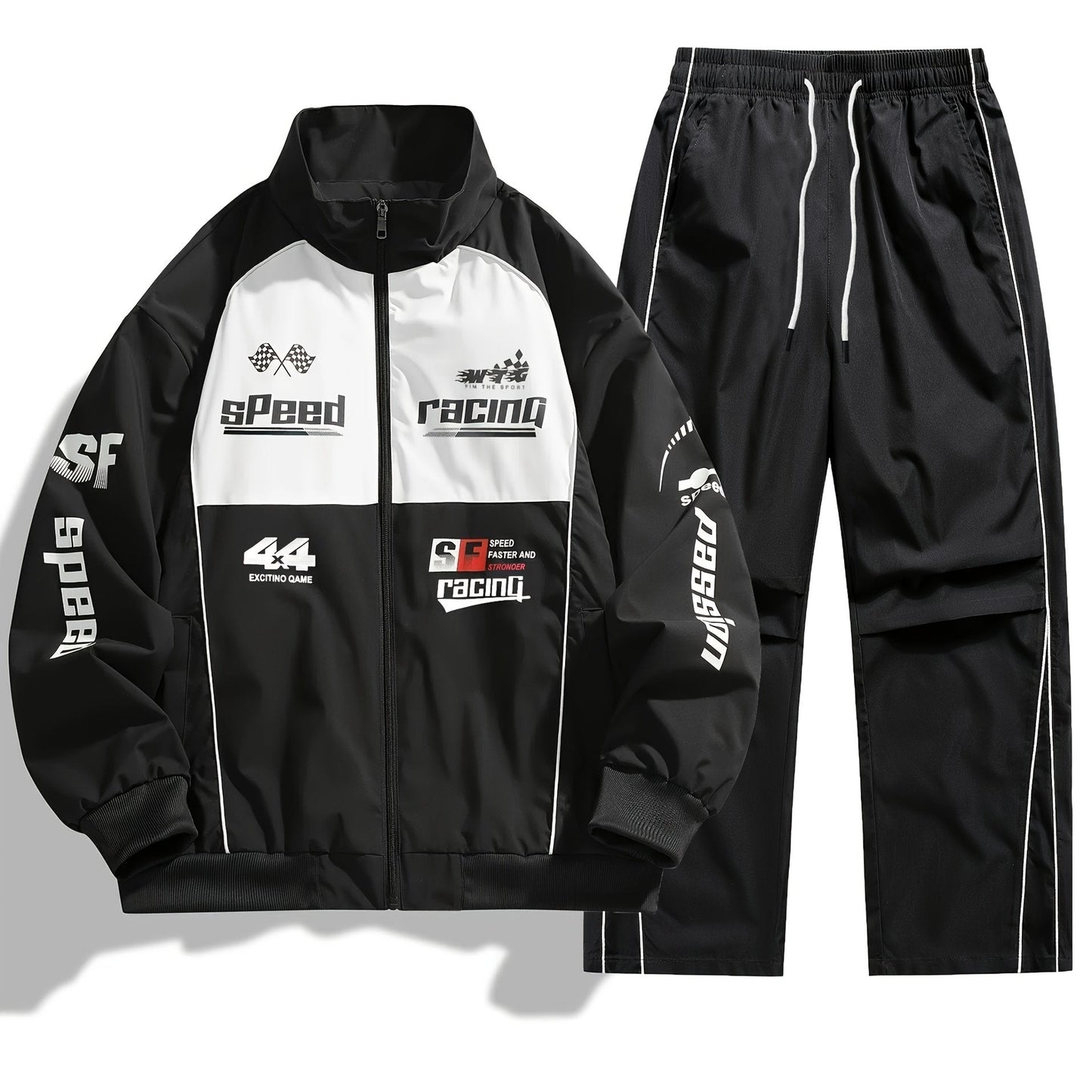 Unisex Trainingsanzug Racing-Design mit Reißverschlussjacke und Hose
