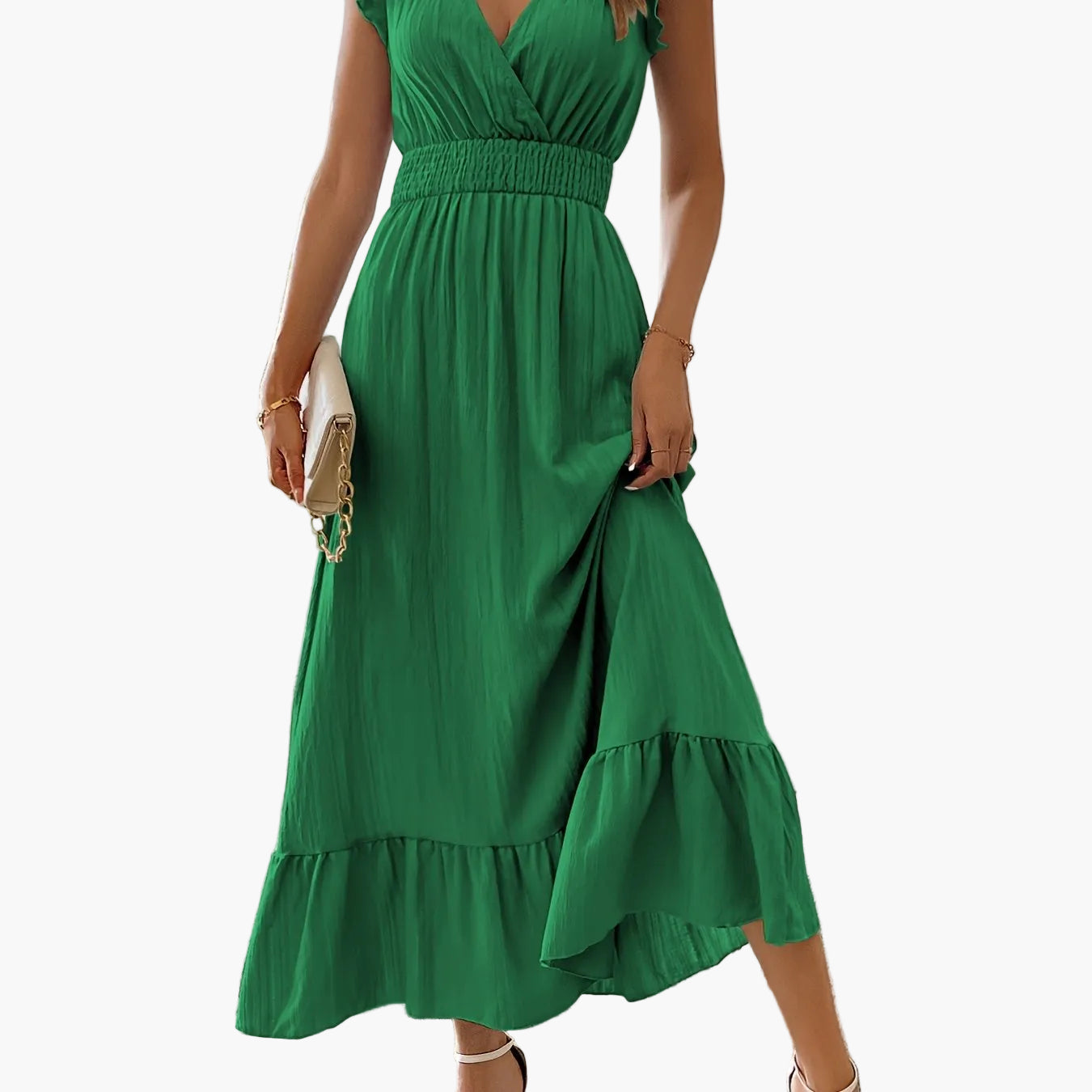 Women's Elegant Maxi Dress with Ruffle Sleeves and Flattering Waist – Perfect for Summer & Vacation