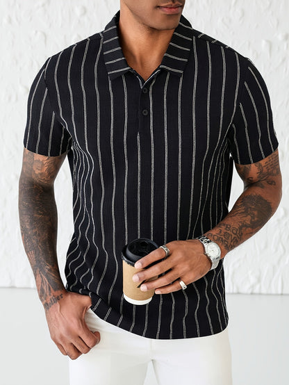 Men's Polo Shirt with Stripe Pattern – Modern Short-Sleeve Design for Everyday and Leisure Use