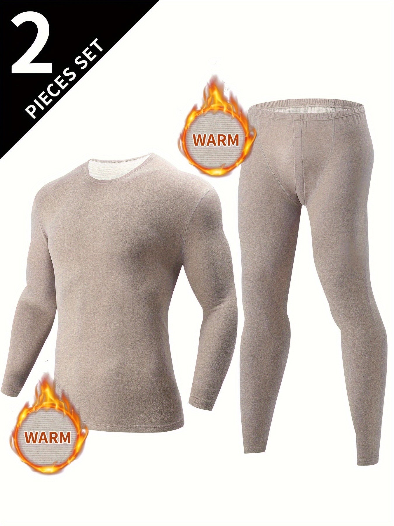 Men's thermal underwear set, long-sleeve shirt & leggings, warm two-piece outfit