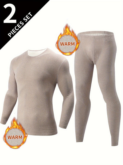 Men's thermal underwear set, long-sleeve shirt & leggings, warm two-piece outfit