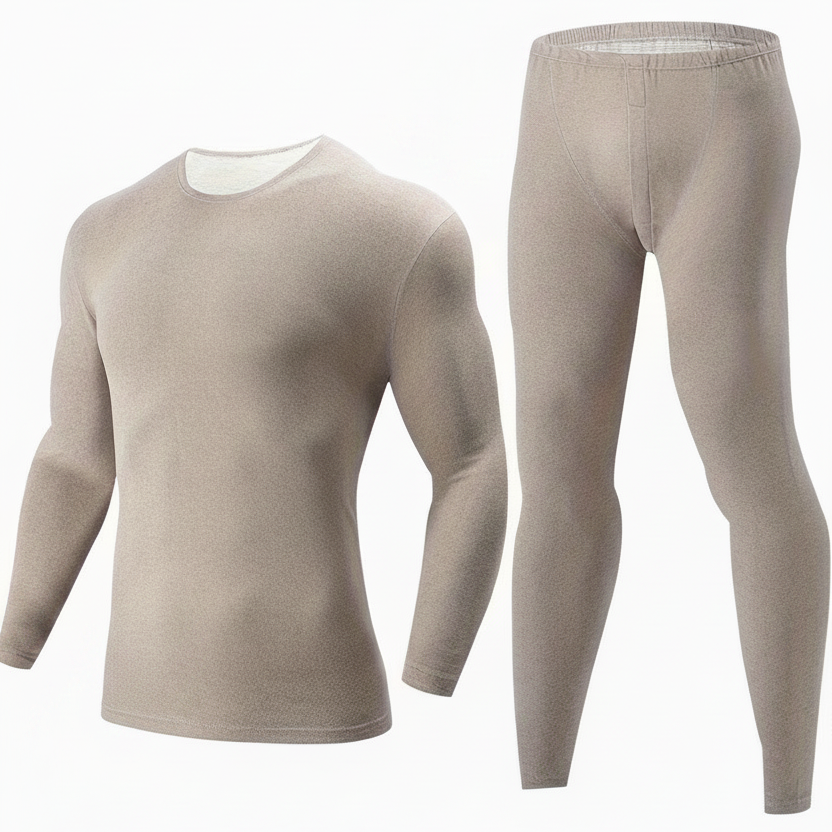 Men's thermal underwear set, long-sleeve shirt & leggings, warm two-piece outfit
