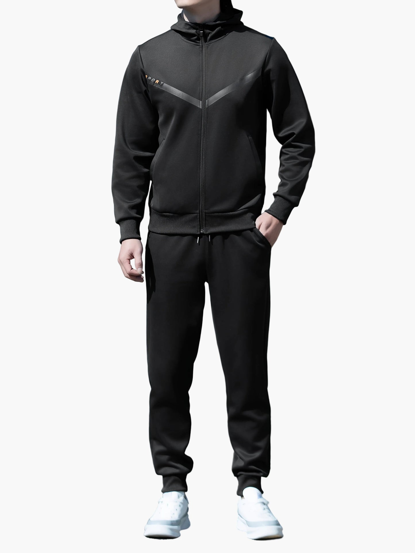 Men's Exercise Suit Set Sporty Leisure Jogging Suit with Hooded Jacket and Jogging Pants